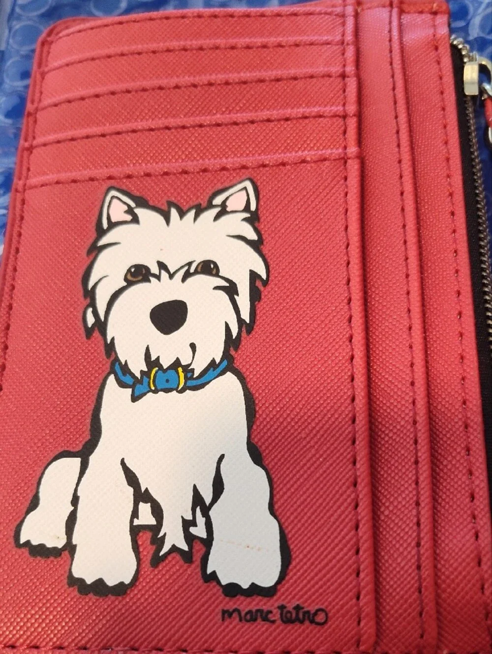 Marc Tetro Westie Red Cardholder Zipper Coin Purse Wristlet Strap 5 X 3